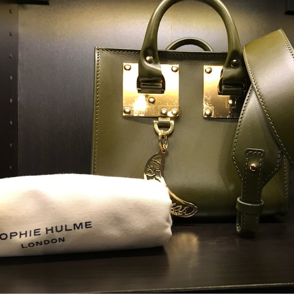 ✨HOST PICK✨SOPHIE HULME Shiny Leather Box Albion Tote In Dark Khaki✨HOST PICK✨ - Picture 7 of 8
